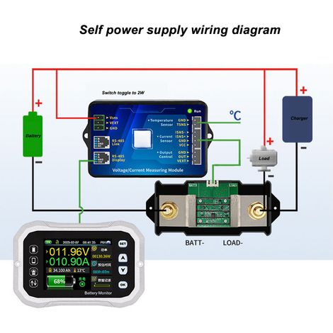 Intelligenter Batteriemonitor mit Shunt-Voltmeter für Wohnmobile, programmierbarer Alarm bei hoher und niedriger Spannung, 400 A, 0 V–120 V (1/5)