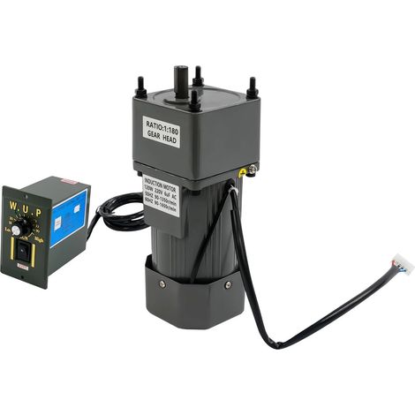 HAUTOUR Moteur à engrenages 120 W 180 K avec régulateur de vitesse, moteur d'abaissement réglable, moteur industriel 220 V, 164 mm, noir, pour machines d'emballage et lignes de montage, l'alimentation