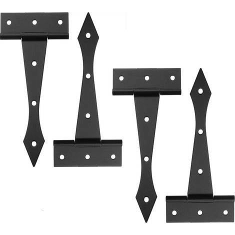 Lot de 2 charnières de porte en T de 10,2 cm, charnières de porte d'abri de jardin, charnières de porte durables pour clôtures en bois, portes de cour, portes de grange, boîte en bois, noir mat