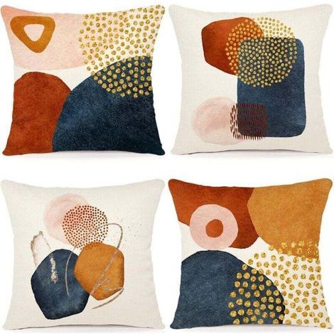 Housse de coussin 45x45 cm – Lot de 4 – Tissu mélangé de lin – Motif géométrique – Lavable en machine à basse température (1/4)