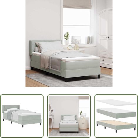 Matelas à ressorts ensachés - Lit à ressorts avec matelas Gris clair 190 x 90 cm Velours (1/5)