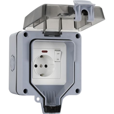 Toma de corriente impermeable IP66 con interruptor y caja de conexiones impermeable, toma de corriente de pared a prueba de polvo para exteriores para cocina, baño, garaje, piscina y jardín (1/5)