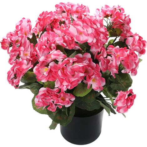 Géraniums artificiels d'extérieur, 33 cm de haut, en pot, fleurs en soie artificielle résistantes aux UV pour porche, jardin, terrasse et plus encore. (1/5)
