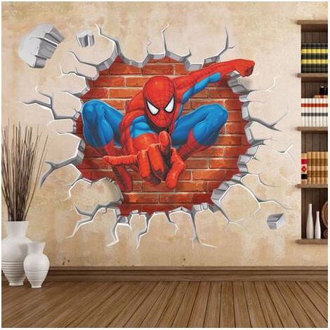 Autocollants muraux 3D Spiderman – Décoration amovible et imperméable – Pour chambres d'enfants – 1 autocollant mural (1/2)