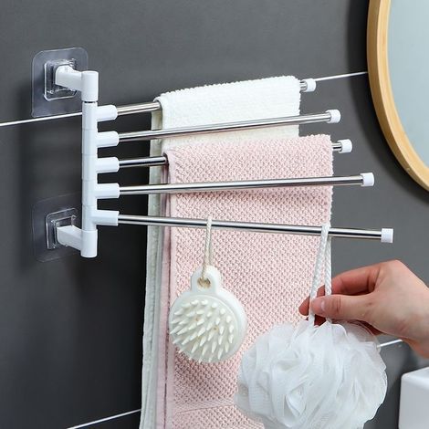 Porte - serviettes non perforé pour salle de bain et cuisine, 5 rayons, pivotant, support mural, pivotant à 180°, en acier inoxydable (1/5)