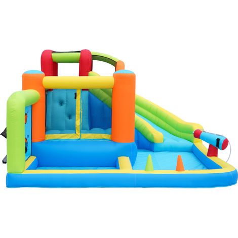 Château gonflable multifonction avec toboggan aquatique, trampoline et mur d'escalade pour enfants, souffleur 450W inclus (1/5)