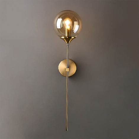 Goeco – Applique murale industrielle vintage – Abat-jour en verre ambre – Bras long doré – Pour ampoule E14 – Installation facile (1/5)