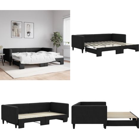 Tagesbett Ausziehbar Schwarz 90x190 cm Stoff - Schlafsofa - Sofa-Bett (1/5)