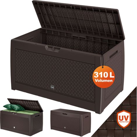 Casaria Baule da giardino 119cmx48cmx60cm con coperchio ribaltabile Contenitore per esterni box oggetti bauli terrazza Effetto intrecciato- marrone