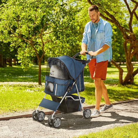 Poussette pliable pour chien avec panier et porte-gobelet, poids max. 10 kg, dimensions : 75 x 45 x 97 cm, bleu foncé (1/5)
