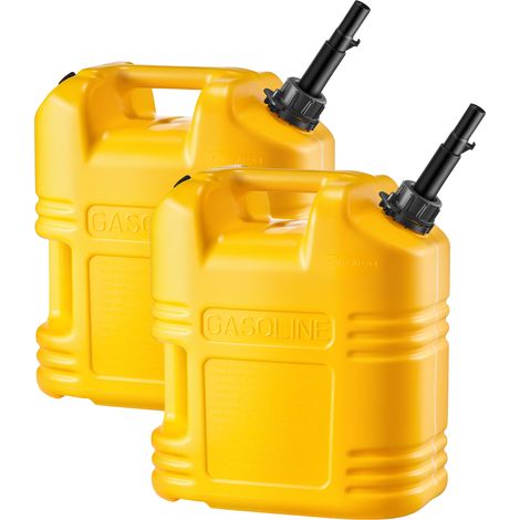 Mophorn Bidón de gasolina 19 L, tanque de combustible fabricado en HDPE y PP, con boquilla y escala, flujo máximo de 15 L/min, diseño resistente a fugas, compatible con ATV, UTV, amarillo, 2 unidades (1/5)