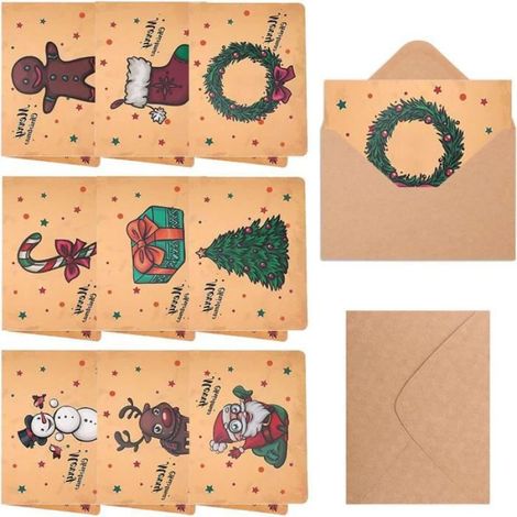 Feuilles De Papier A Lettre - Et Enveloppes - Noel - Blanc - 9 Designs - Lot De 30 Pieces (1/4)