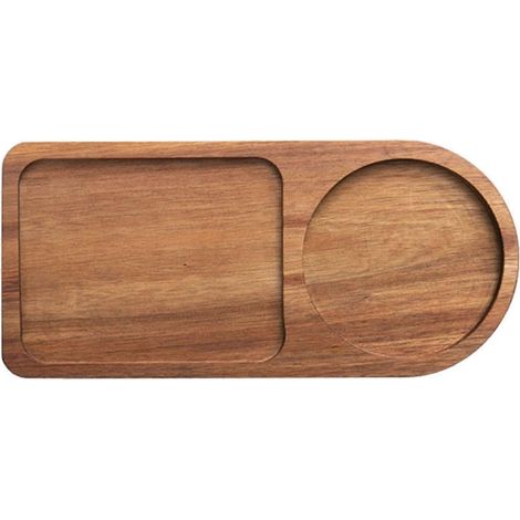 Plateau à café/petit-déjeuner en bois quatre pièces, idéal pour servir des plats, recevoir des invités, ranger les ustensiles à café, les services à thé et décorer la table. (1/5)