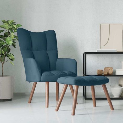 vidaXL Sillón de relax con taburete terciopelo azul (1/5)