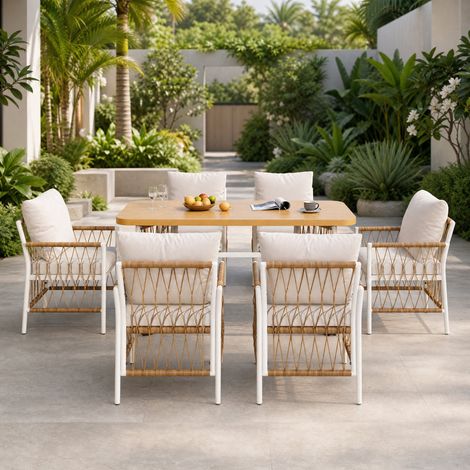 Gartenmöbel-Set mit Tisch und 6 Stühlen, Tisch 159,5 × 77,5 cm, Eisengestell, REDOM (1/5)