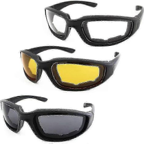 Lot de 3 paires de lunettes de moto rembourrées, protection UV, anti-poussière et coupe-vent. (1/5)