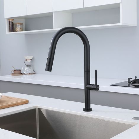DILECI - Robinet de cuisine avec Douchette Extractible noir mat (1/5)