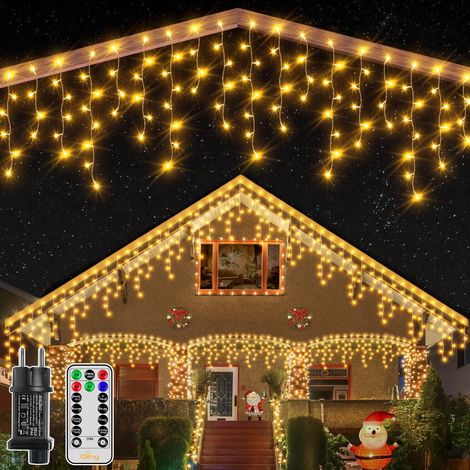 Eisregen Lichterkette Außen 10m, 300 LED Lichterkette außen Strom mit Fernbedienung, wasserdicht Weihnachtsbeleuchtung außen mit Timer 8 Modi für Balkon Weihnachten Haus Carport(warmweiß) (1/5)