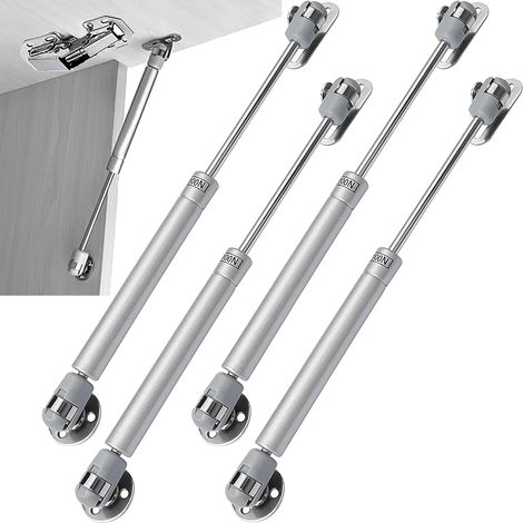 Vérin à Gaz,Charnière Porte Placard,100N Amortisseurs à Gaz et 90° Charniere Invisible Placard set,pour portes de placard,portes en bois, portes à lamelles en bois,armoires (4Vérin à Gaz) (1/5)