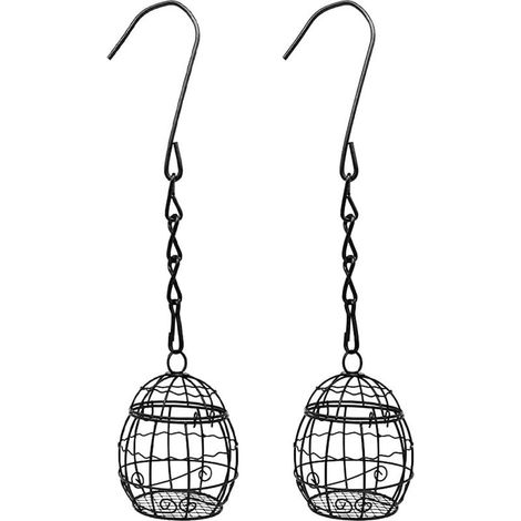 2 Pièces Boule de Graisse en Métal Support pour Oiseaux Suspendu Mangeoire à Oiseaux Support Sphérique pour Jardin Extérieur Faune Oiseaux Finch Moineau Robin (Noir) (1/5)