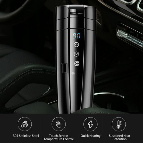 Tasse chauffante de voiture 12 V/24 V, tasse de voyage chauffante en acier inoxydable 400 ml, bouilloire électrique intelligente à contrôle de température pour café, thé, lait (1/5)