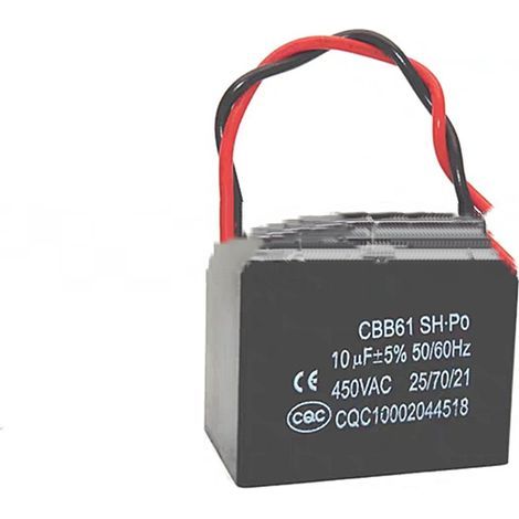 2er-Pack CBB61 10µF 450V Anlaufkondensatoren, mit Anschlussdrähten, geeignet für Hochleistungslüfter usw. 10µF Betriebskondensator (1/5)