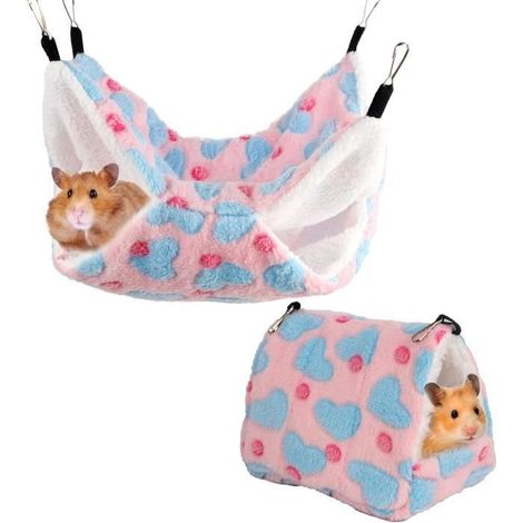 2PCS Hamacs pour Petits Animaux, Double Couche Hamacs en Peluche Doux Chaud, pour Écureuil Hérisson Cachettes Dormir Rat (1/4)