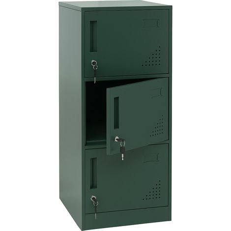 Armoire à casiers HWC-P63, armoire à casiers, armoire à casiers 3 portes, 90 x 38 x 45 cm, acier- vert