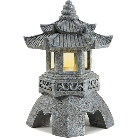 La lanterne pagode solaire zen, la statue de jardin, la décoration zen asiatique d'intérieur/extérieur pour balcon, jardin, terrasse, porche, ornement de cour (1/5)