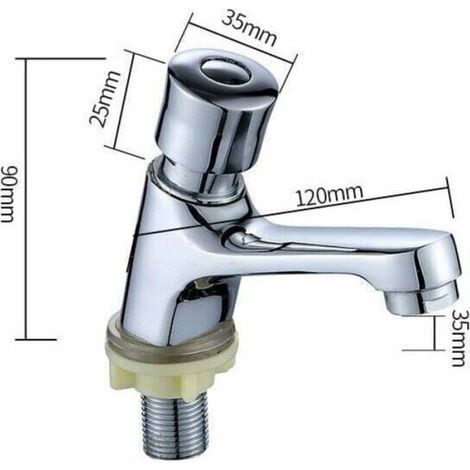 Robinet Temporisé - Laiton Chromé - Pour Évier et Lavabo - Fermeture Automatique après 4 à 6 Secondes - 1 Pièce (1/4)