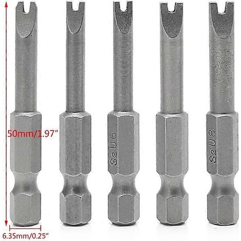 tournevis magnétiques hexagonaux en U S2 de 1/4 pouce, longueur 50 mm, U4-U8 (1/5)