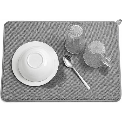 Tapis de séchage pour plats en microfibre absorbant, Pad de séchage rapide pour plan de travail de cuisine, adhérent, Gris foncé (1/5)