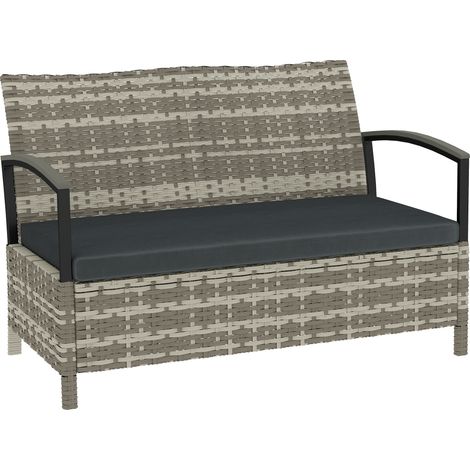 Gartenbank mit Stauraum 2-Sitzer Sitzbank mit Kissen Haltegriffen 125L Poly Rattan 123 x 70 x 82 cm Dunkelgrau