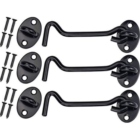 3 PCS Vintage Stainless Steel Cabin Hanger Black Door Hanger Verrouillage de porte avec 12 vis pour porte de grange, salle de bain, fenêtre, porte coulissante, noir (1/5)