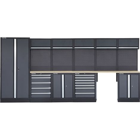 FEISTOS Equipement d'atelier Armoire à outils Apollo 18 Paroi perforée incluse Gris/noir 432x46x200 cm (1/5)