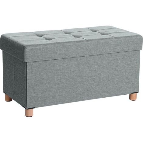 Panca/sgabello contenitore pieghevole imbottito con coperchio gambe in legno massello salvaspazio capacità 65L portata 300kg per camera da letto/corridoio grigio chiaro 120003152