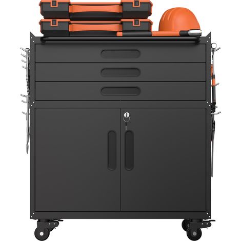 Armadio portautensili in metallo mobile con 3 cassetti e ante con serratura, 75 x 42 x 87,3 cm (1/5)