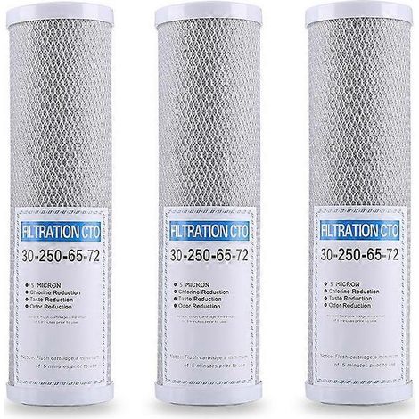 Lot de 3 cartouches filtrantes à charbon actif de 25 cm (10 pouces) pour purificateur d'eau, bloc CTO. (1/5)