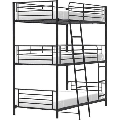 Trio Etagenbett Metall schwarz 3 Liegeflächen 90x190 cm