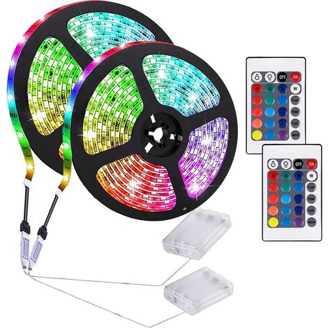 Lot de 2 bandes lumineuses LED alimentées par piles avec télécommande 24 touches, pour arrière-plan TV, décoration de fête intérieure (2 m, 120 LED) (1/5)