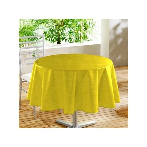 Nappe ronde Ø160 cm PVC imprimé – Finition biais – Declino Jaune (1/3)