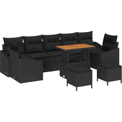 Garden Sofa Set with Cushion 10 pcs Black Poly Rattan vidaXL (1/5)