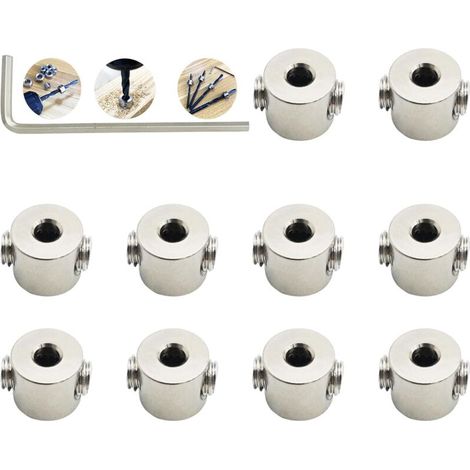 Butée de Profondeur de Foret, Butée de Profondeur Colliers Anneau Positionneur Durable Foret À Bois (ID:3mm, 10pcs), avec clé Hexagonale (1/4)