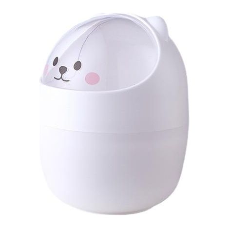 Mini poubelle de bureau en plastique avec couvercle, motif ours en dessin animé, portable et amovible (1/5)