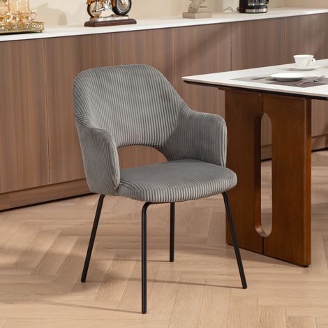Chaise de salle à manger, revêtement en velours côtelé, forme coquillage, pieds en métal, repose-pieds, grise