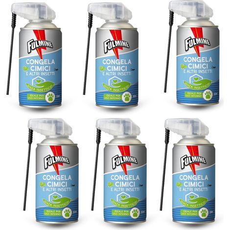 6 Bombolette Spray Congela Cimici e altri insetti striscianti Fulmine da 300 ml - Bomboletta con cannuccia