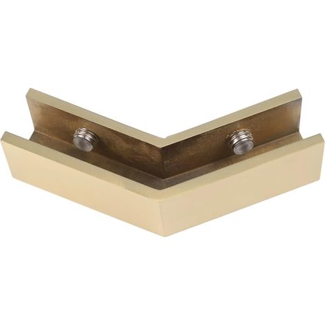 Support mural élégant en laiton doré, angle de 135°, pour parois de douche en verre de 8 à 12 mm, idéal pour les salles de bains contemporaines. (1/4)
