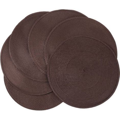 ALLIANDISSet de 6 Protège-Tables Tressés Ronds Antidérapants Lavables 38 cm Brun Salle à Manger (1/4)