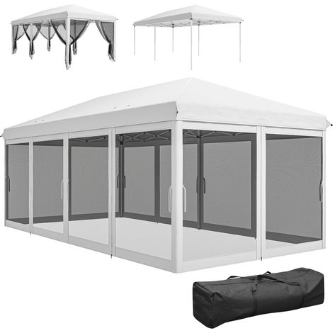 Faltpavillon, 6 x 3 m, zum Aufklappen, mit abnehmbaren Moskitonetzen und Tragetasche, Creme/Schwarz