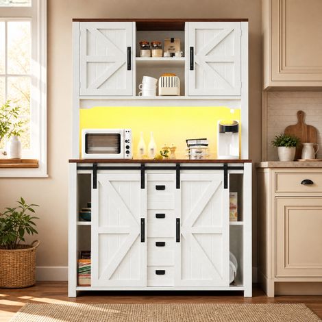 Credenza alta da cucina 115x40x174,7 cm in MDF bianco, con ripiano FloraGrace (1/5)